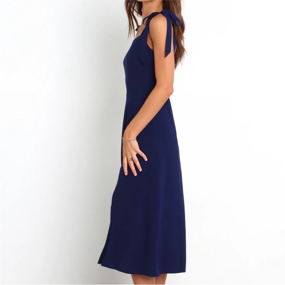 NWT Petal & Pup Navy Midi Dress with Slit And Ties - Picture 2 of 6